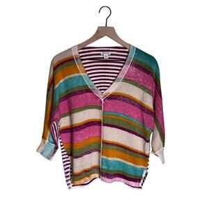 SUNDANCE lightweight boho cotton Women's v neck striped sweater XS